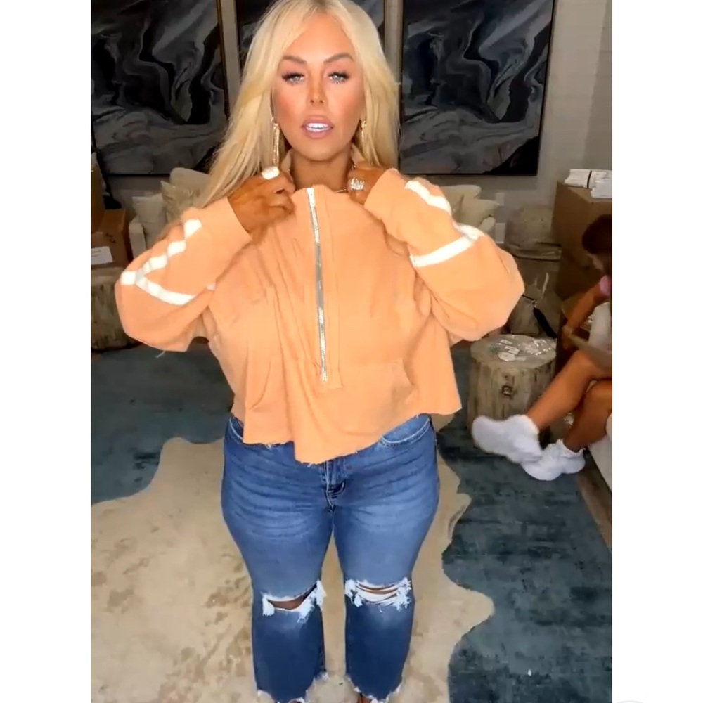 POL Apricot Zip-Up Sweater